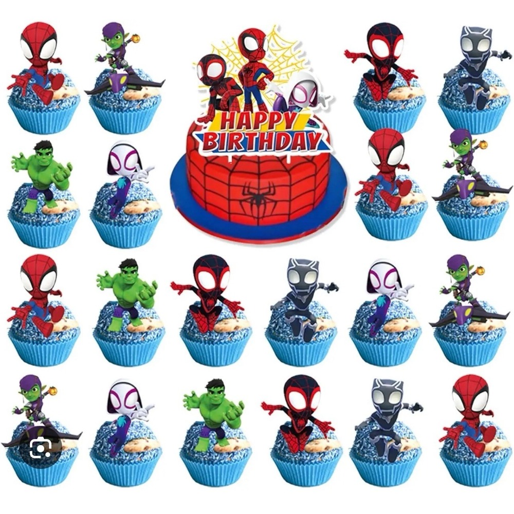 Spiderman Theme Cake and Cupcake Toppers 25pc Birthday Party Decoration Set